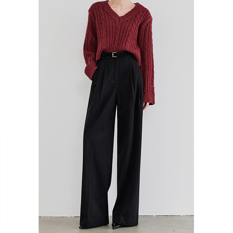 Black Wide Leg Suit Pants Autumn and Winter Women's New High Waist Straight Pants with Zipper for Small Draped Commuter Slimming Trousers