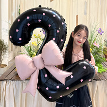 40寸黑色大数字蝴蝶结装饰生日拍照氛围场景装饰宝宝生日派对道具