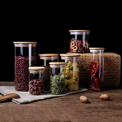 Wholesale Borosilicate Glass Sealed Containers with Bamboo Lids Tea Glass Cans in Multiple Sizes Storage Containers Candy Jars