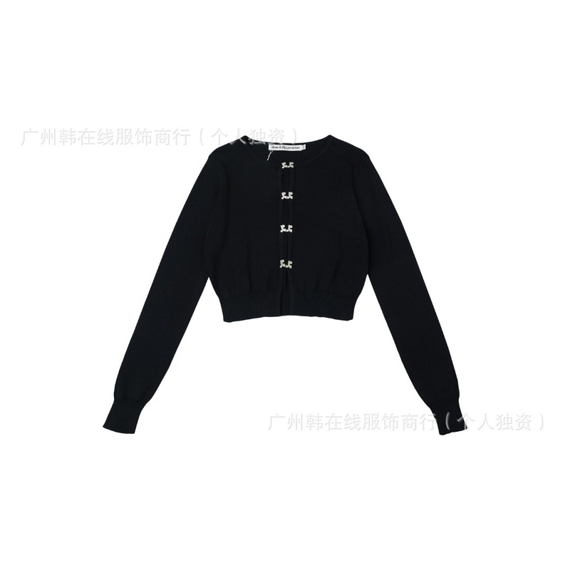 韩国restandrecreation新款rr夹设计扣短款针织开衫rr上衣女|undefined