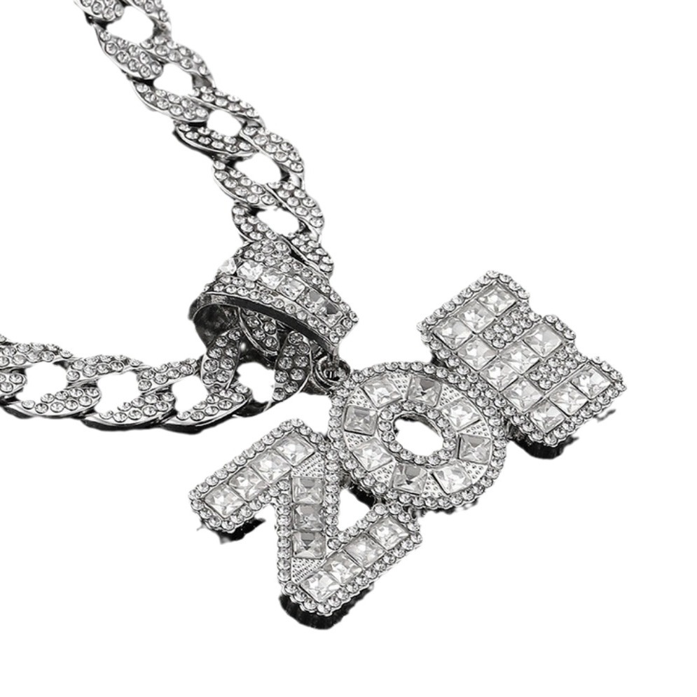 Men's T-square glass diamond letter ZOE INS personalized trendy hip-hop pendant accessory Cuban necklace_voghion.com