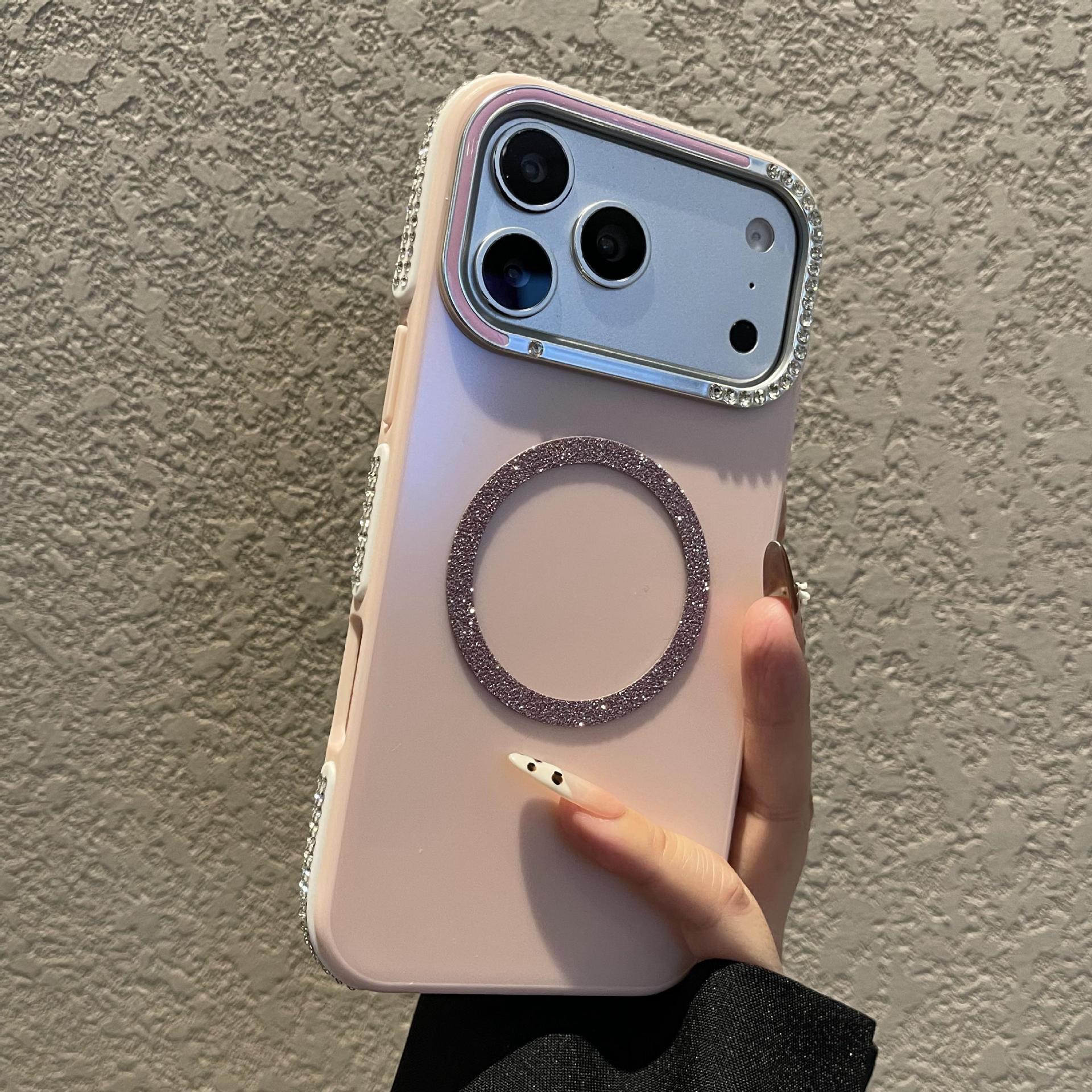 Rose Red Sparkling Diamond Phone Case Magnetic Protective Cover_voghion.com