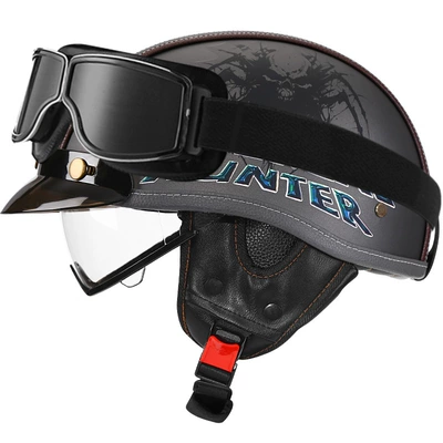 Helmet Leather Helmet for Men and, Motosiklet kaskı (dəbilqə) - sublime-gray-demon-hunter-transparent-square-retro-mirror-m