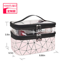 工廠生產雙層網紅旅行化妝包女手提便攜洗簌包PU透明化妝收納袋盒