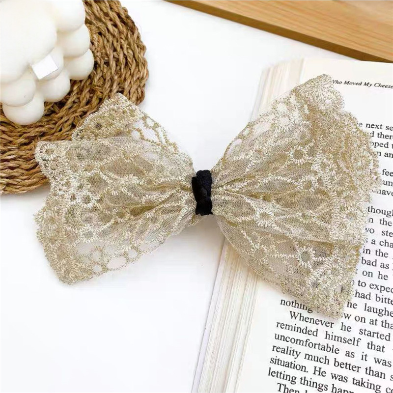 Korean Style Lace Bow Hairpin Embroidered Sweet Elegant Fairy Ribbon Spring Clip Internet Celebrity Girl's Headwear Top Clip_voghion.com