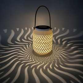 外贸出口LED太阳能灯镂空风灯手提装饰灯陶瓷圣诞家居工艺品摆件