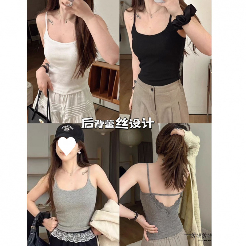 Cojín de pecho de encaje de costura sin mangas, chaleco de cintura de espalda de belleza para mujeres, nuevo diseño de verano, camiseta de base corta delgada