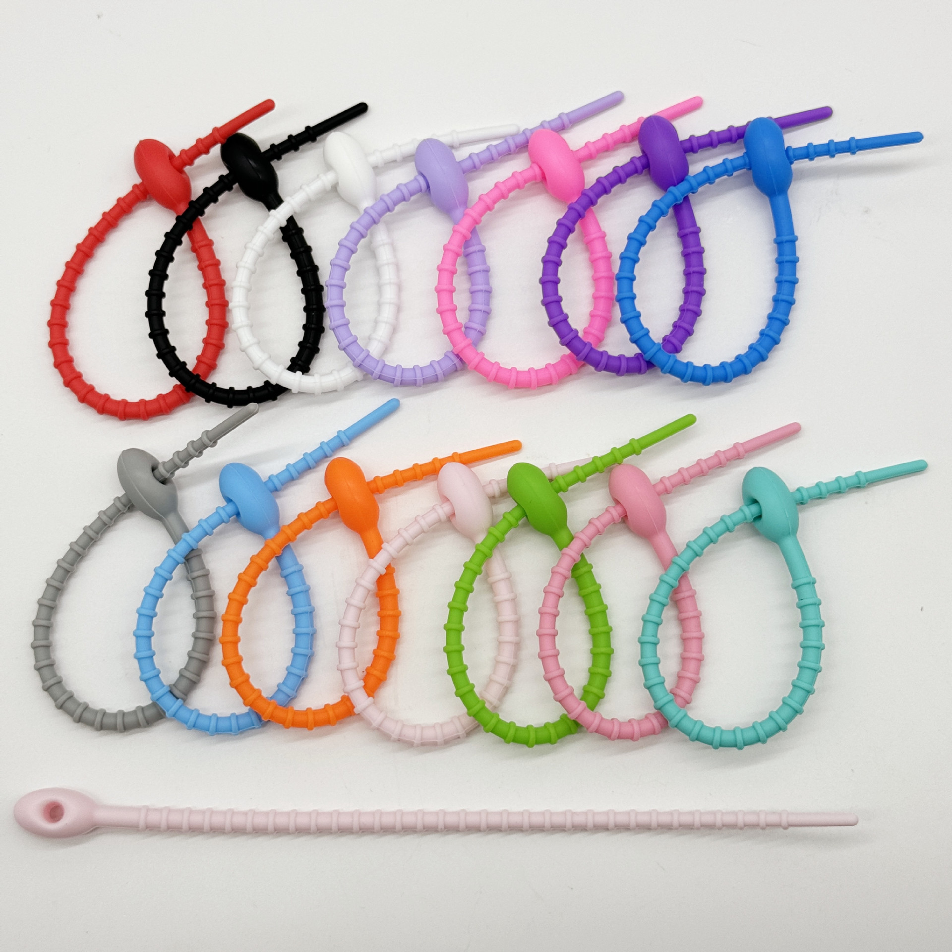 Color 21cm silicone cable tie data cable storage rope self-locking twine tadpole tie diy keychain accessories