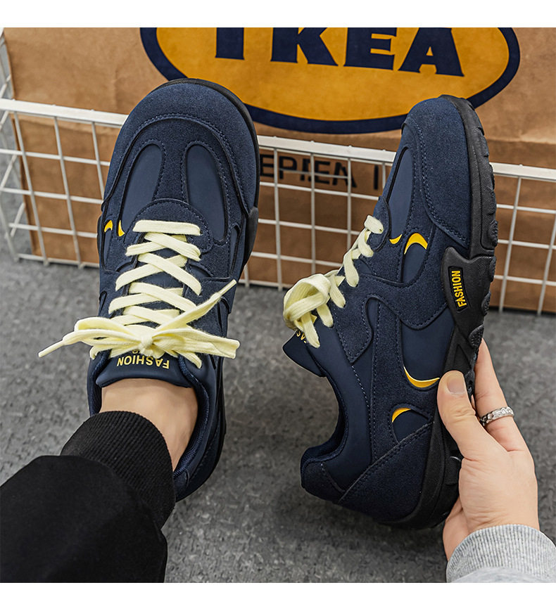 Giày sneaker nam cổ thấp nhẹ nhàng, mũi tròn, dây buộc phía trước, phong cách tối giản — KR 226m Trắng, KR226 xanh vàng chi tiết 5