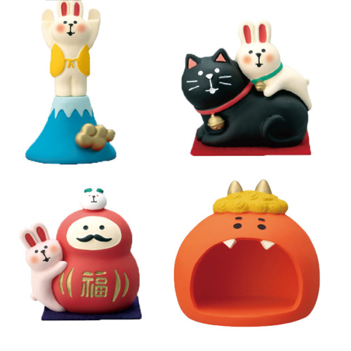 Japanese groceries zakka New Year rabbit home cat resin cute little ornament gift miniature shooting scene