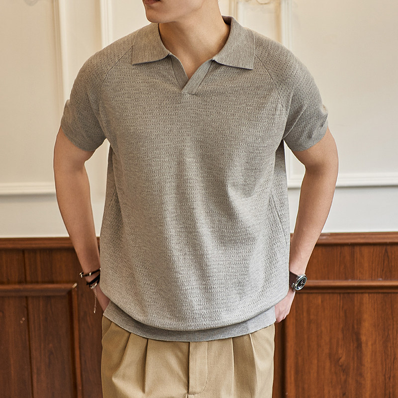 ZF8109-MW潮牌海鸥领针织短袖T恤简约时尚cleanfit透气上衣，男装针织衫/毛衣，星座614