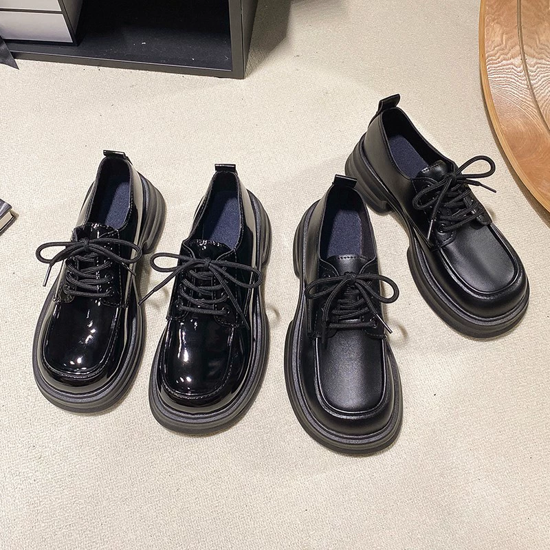 Женская обувь Одиночная обувь 2024 новый весенний студент дикий толстый фон черные кожаные туфли в британском стиле