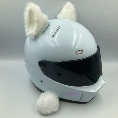 Motosiklet dəbilqələri: Vehicle Female Rider Plush - white-cat-ears-and-tail