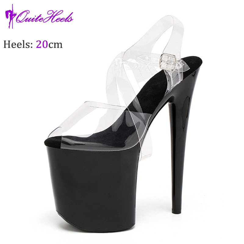 20cm tubo de acero odiar zapatos de desfile de modelo de altura alta diosa sexy tacones impermeables cruzadas con sandalias transparentes