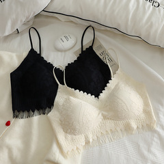 Spring and summer tassel lace beautiful back fixed cup breast wrapped integrated cup beautiful back bra ice silk markless thin shoulder strap underwear