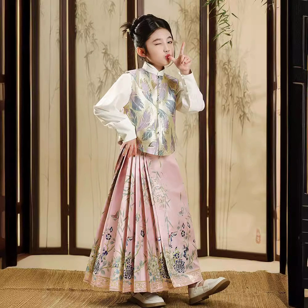 Костюм для девочек костюм из трех частей весенний и осенний жилет высокого класса для детей в китайском стиле