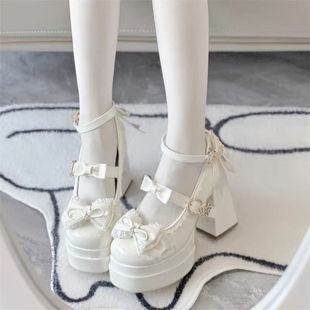 Dream Butterfly 2025 Original Lolita Round Toe High Heel Lolita Elegant Sweet Women's Shoes Off-White Black