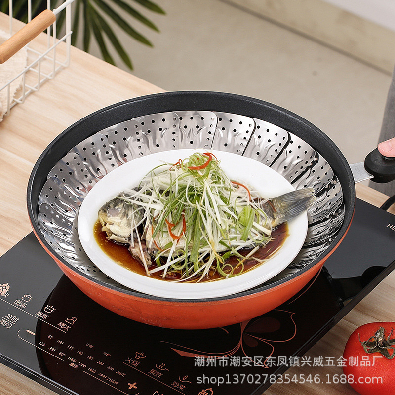 不锈钢折叠蒸架可伸缩莲花蒸笼家用多功能隔水蒸格蒸菜架蒸盘蒸屉|ms