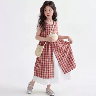 童装2026夏日新款韩版圆领格子罩衫半身裙儿童两件套女童夏季套装