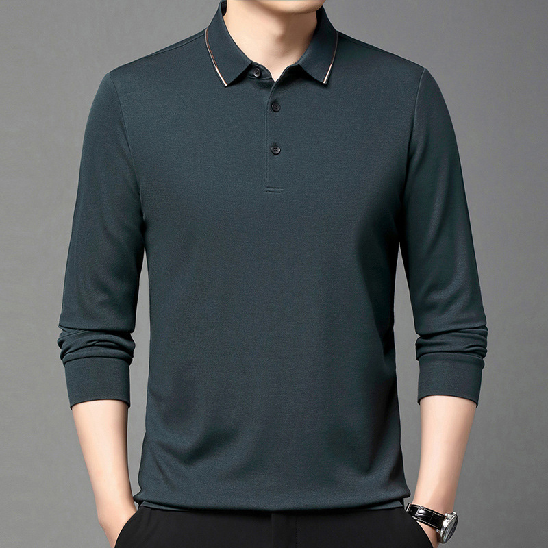 Brand Men's Cashmere Polo Shirt Long-Sleeved 2026 Spring & Fall Loose Casual Middle-Aged Non-Ironing Versatile Men's T-Shirt Brand Men's Cashmere Polo Shirt Long-Sleeved 2026 Spring & Fall Loose Casual Middle-Aged Non-Ironing Versatile Men's T-Shirt