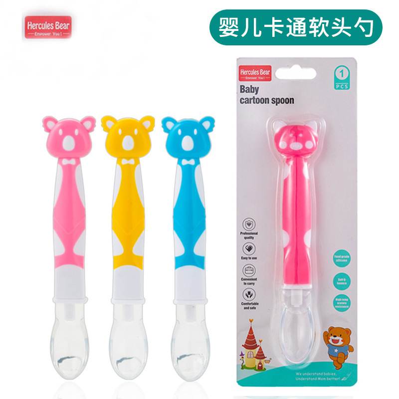 Foreign trade export cartoon bear silicone spoon silicone soft spoon foreign trade export baby feeding tableware baby training spoon