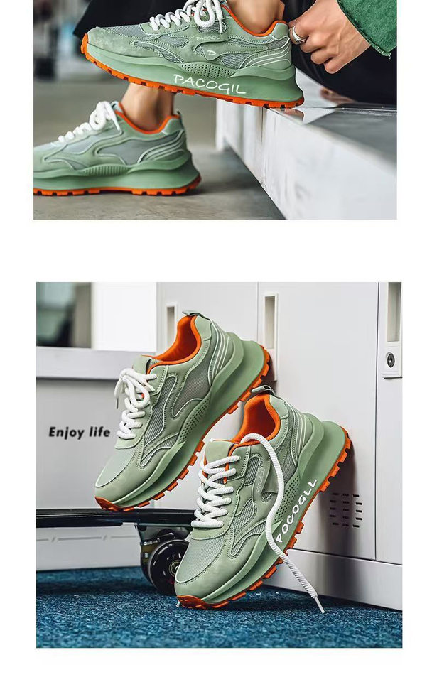 Giày sneaker nam thân lưới thoáng khí chống hôi, đế cao su gót thấp 1–3 cm, dây buộc phía trước — 0766 trắng xanh, 0766 đen xám, 0766m Đỏ chi tiết 16
