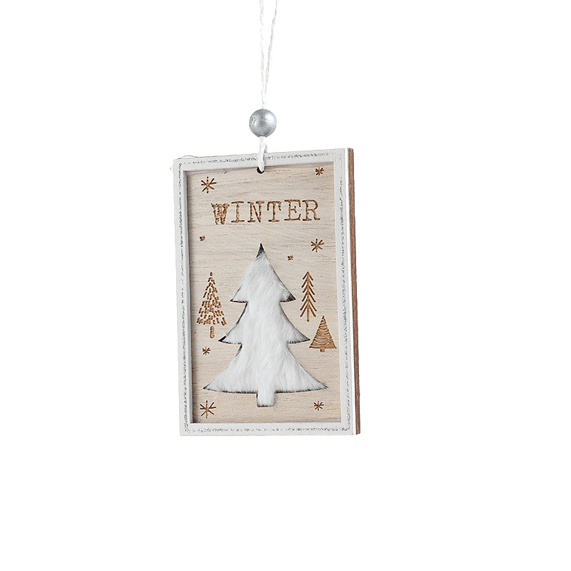 Nuevos colgantes de madera de madera hueco de peluche cuadrado impresión decoración de árbol de Navidad colgantes diseño de escena de alce