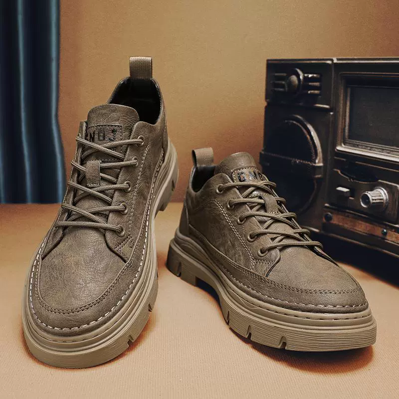 Мужская обувь, осенние спортивные повседневные ботинки Martins с низким верхом, непромокаемая кожаная обувь для работы, коричневая обувь в стиле ретро