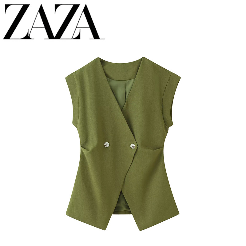 ZA comercio exterior al por mayor estilo europeo y americano francés moda de mujer temperamento casual simple V-cuello sin mangas chaleco superior image 1