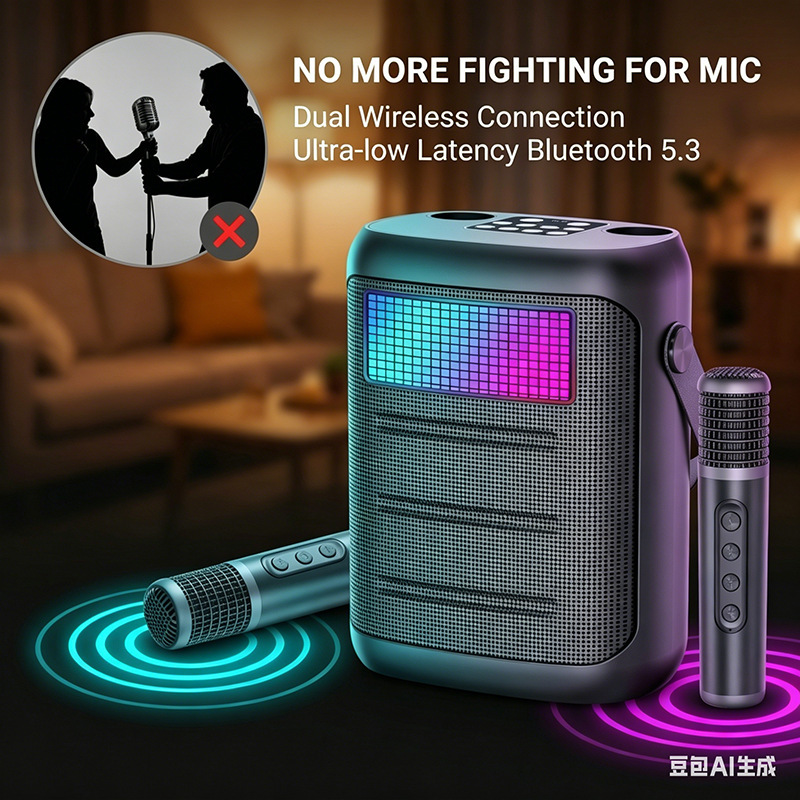 Ys318 Wireless Bluetooth Speaker Ktv Rock Bass Mini Speaker with Dual Microphones Integrated Home Set Outdoor Karaoke