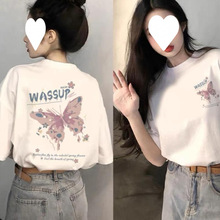 100纯棉小落肩宽松薄款短袖夏季新款设计印花显瘦学