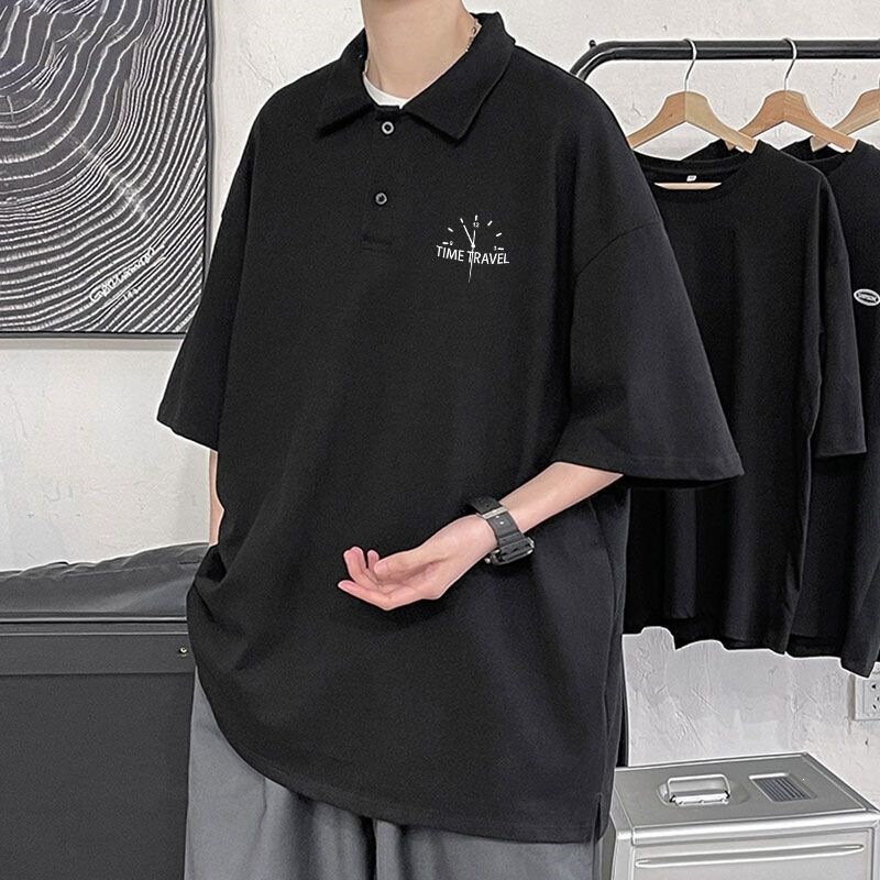 Cotton Short-Sleeved Men's Shirt, Summer Trendy Brand Polo Shirt, Versatile, Loose, Large Size, Casual, Five-Quarter Sleeves Cotton Short-Sleeved Men's Shirt, Summer Trendy Brand Polo Shirt, Versatile, Loose, Large Size, Casual, Five-Quarter Sleeves