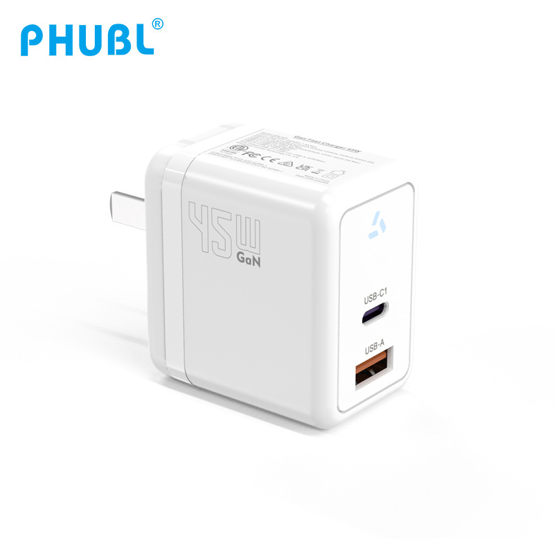 Cargador de nitruro de galio pd45w Cargador de carga súper rápida multipuerto para múltiples dispositivos Certificación pd45w3c