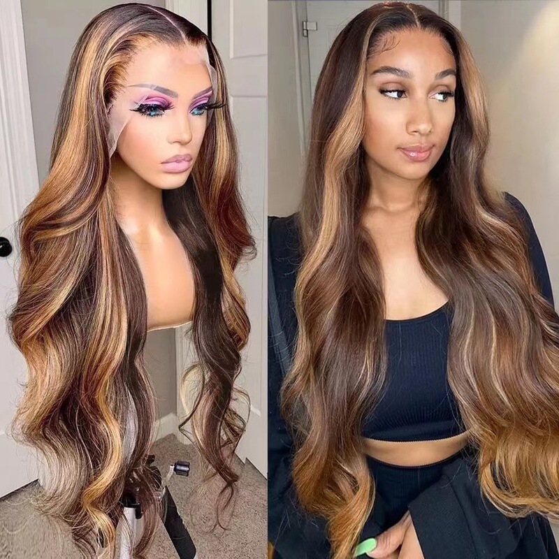 2022 Amazon Wig European and American New Style Women's Synthetic Hair Wig Piano Color Highlights Brown Long Curly Hair Gradient 2022 Amazon Wig European and American New Style Women's Synthetic Hair Wig Piano Color Highlights Brown Long Curly Hair Gradient