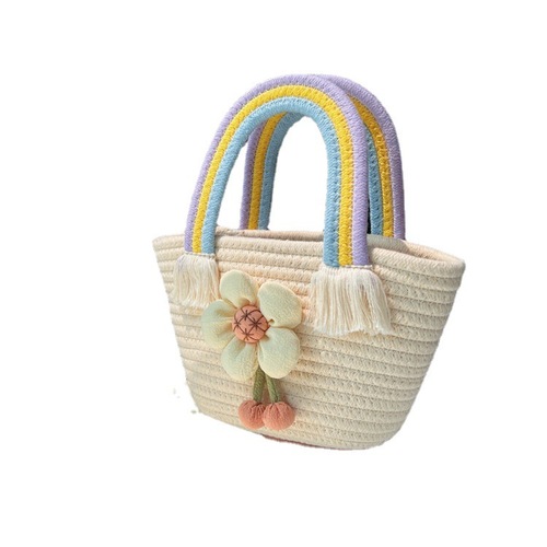 Hand-woven grass bags for women  new Korean style trendy fresh and colorful tote bags, popular and versatile shoulder bags