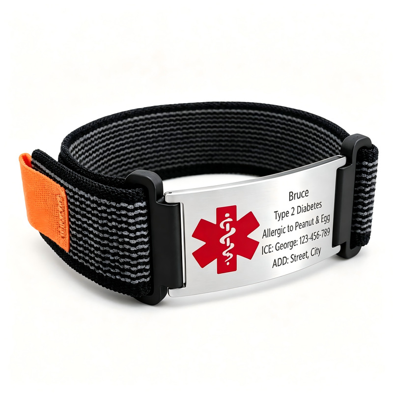 New Cross-Border Medical Alert Bracelet, Adjustable Nylon Adult Emergency ID Wristband, Emergency Identification Bracelet