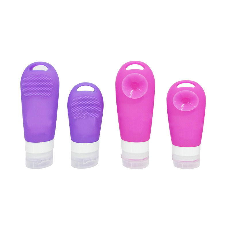 新款带吸盘卡通硅胶瓶套装挤压式旅行洗发水乳液便携收纳分装瓶可