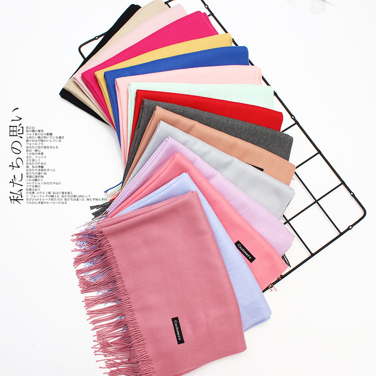 跨境中国红围巾年会活动男女红色仿羊绒围巾同学表演晚会长巾批发