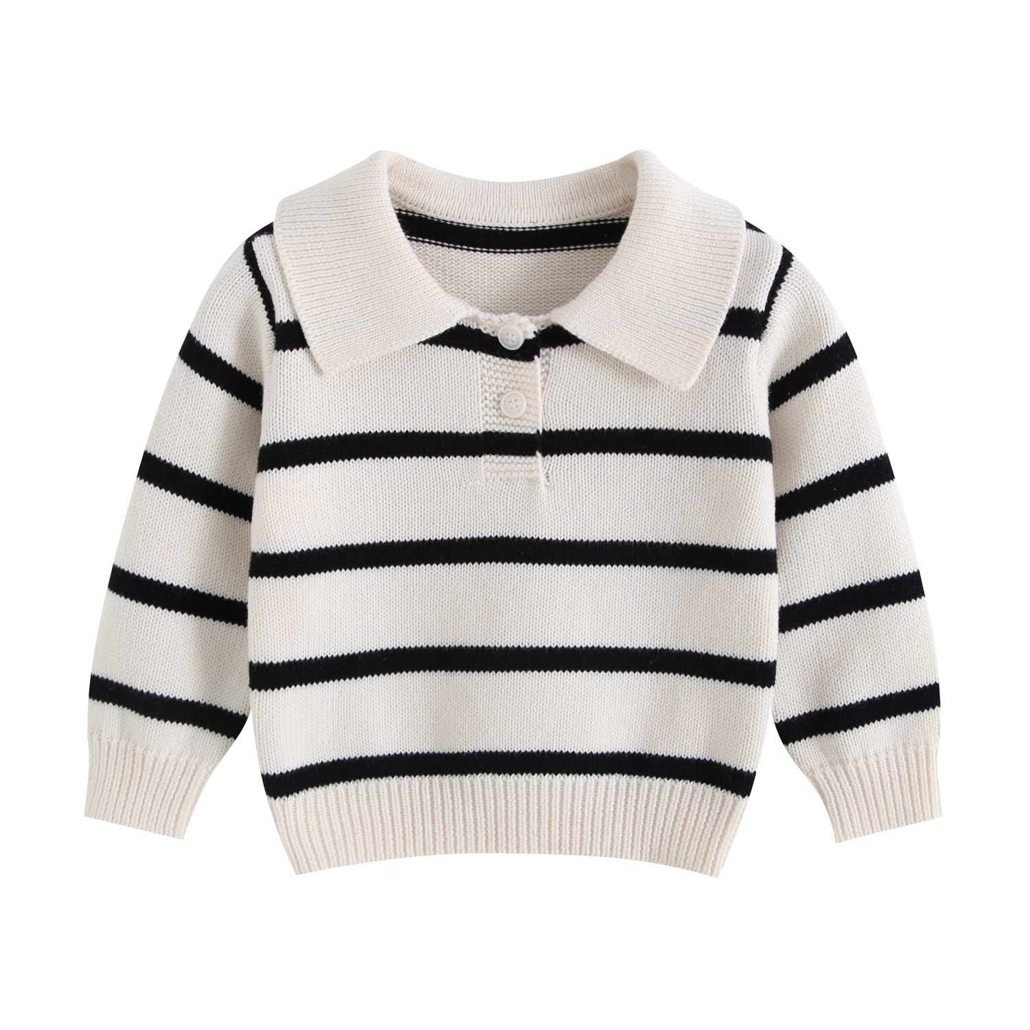 Boys' 100% Cotton Knit Sweater with Lapel Collar, Spring/Autumn Style, Color Block Stripes, Korean Style, Everyday Wear
