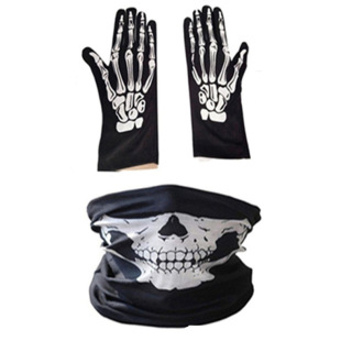 Halloween Black Horror Skeleton Gloves Skull Print Variety Magic Turban Sun-proof Dustproof Scarf