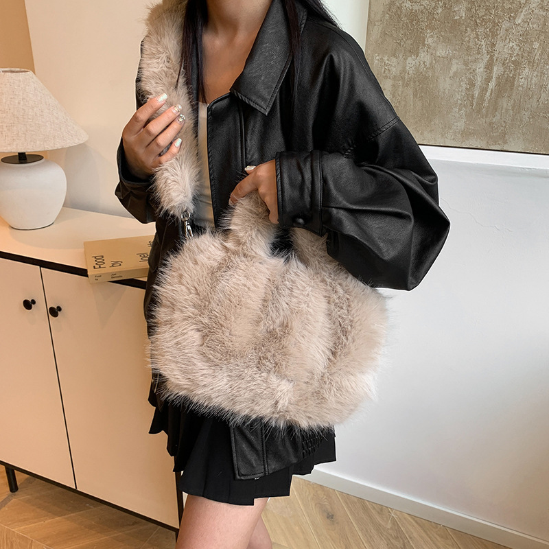 951g Weight Zipper Closure Type Single Shoulder Strap, Top Handle Strap Type Shoulder Bag, Handbag Bags Type Daily Occasion Plush Material Solid Color Pattern Autumn&Winter Season Women's Gender Vintage Style Style Square Shape Medium Size Women's Medium Plush Solid Color Vintage Style Square Zipper Shoulder Bag Handbag 11