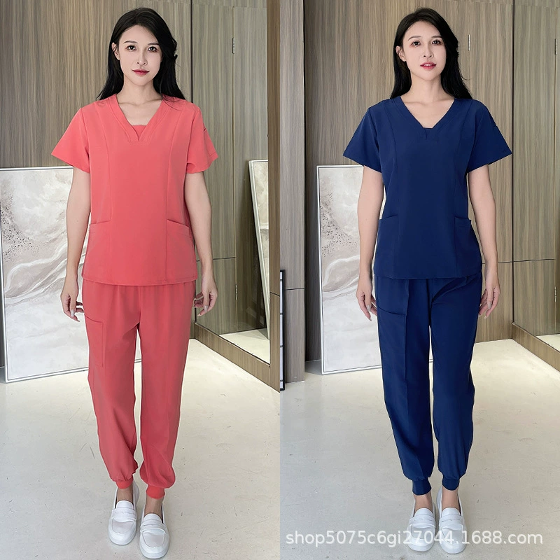 Женская одежда для ручной стирки в корейском стиле, эластичный костюм для брюк с короткими рукавами, больничная хирургия, рабочая одежда для полости рта, стоматологической клиники