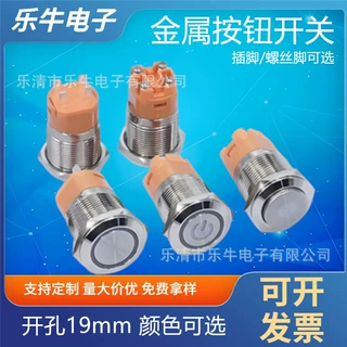 19mm按键开关 启动复位带LED灯自锁防水电源金属按钮开关双色12V