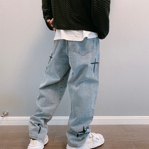 Men's Straight Leg Loose Jeans  Spring and Autumn New Korean Style Trendy Casual Men's Nine-Piece Pants Hong Kong Style Wide Leg Pants