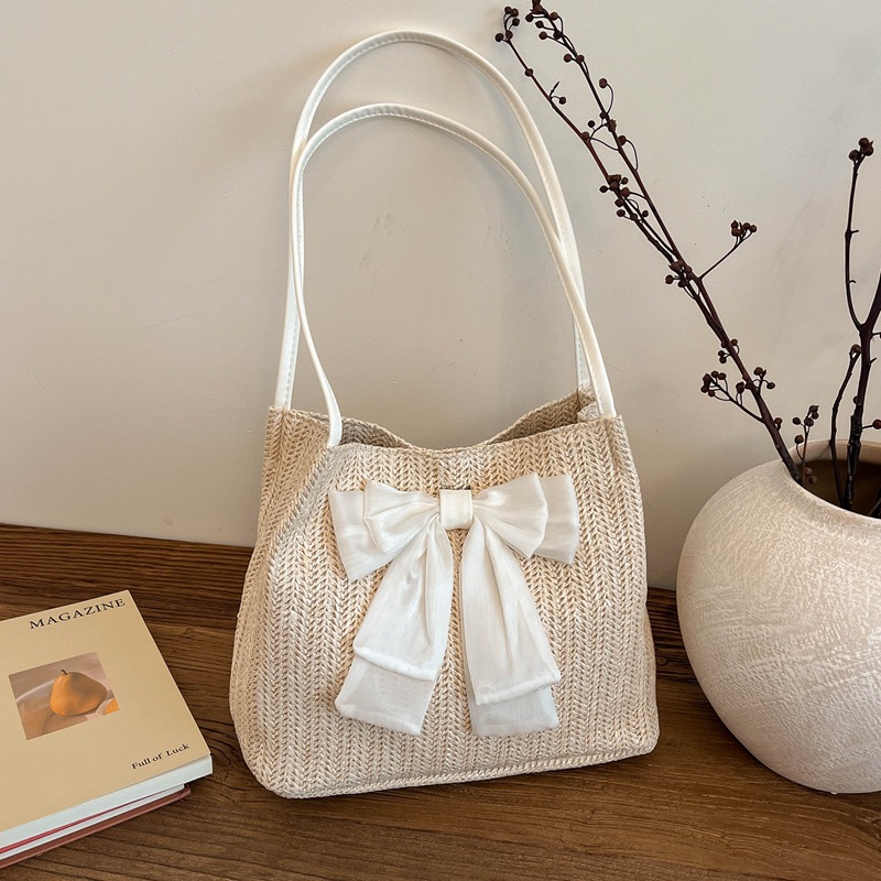 Stylish Straw Tote Bag With Bow Detail For Women - Casual Design_voghion.com