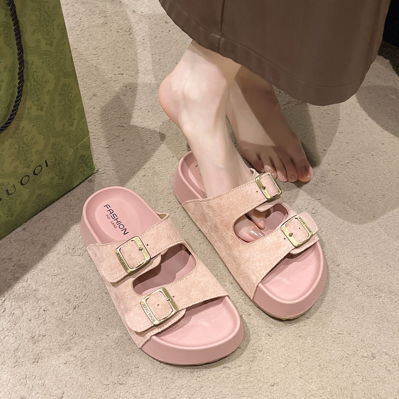 2025 Birkenstock туфли с металлической пряжкой, сандалии на толстой подошве, полуслипоны с открытым носком, ретро мягкие уличные тапочки