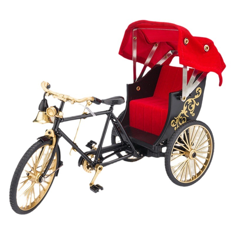 Jiaye aleación modelo de coche 1:12 tres ruedas coche amarillo deslizamiento toldo niño juguete bicicleta modelo decoración colección