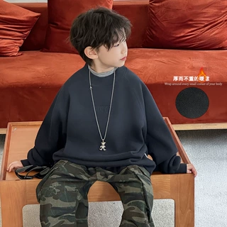 男童卫衣儿童春秋韩版2026新款加绒刺绣渐变休闲宽松圆领童装上衣