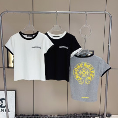 25夏新作トレンドブランドアメリカンカラーブロック馬蹄ロゴ半袖Tシャツ