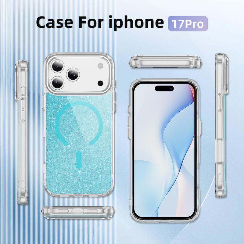 Factory Store New Product Wireless Charging Protective Case Suitable for Apple 17 Pro Transparent Glitter Two-In-One Phone Case Anti-Drop